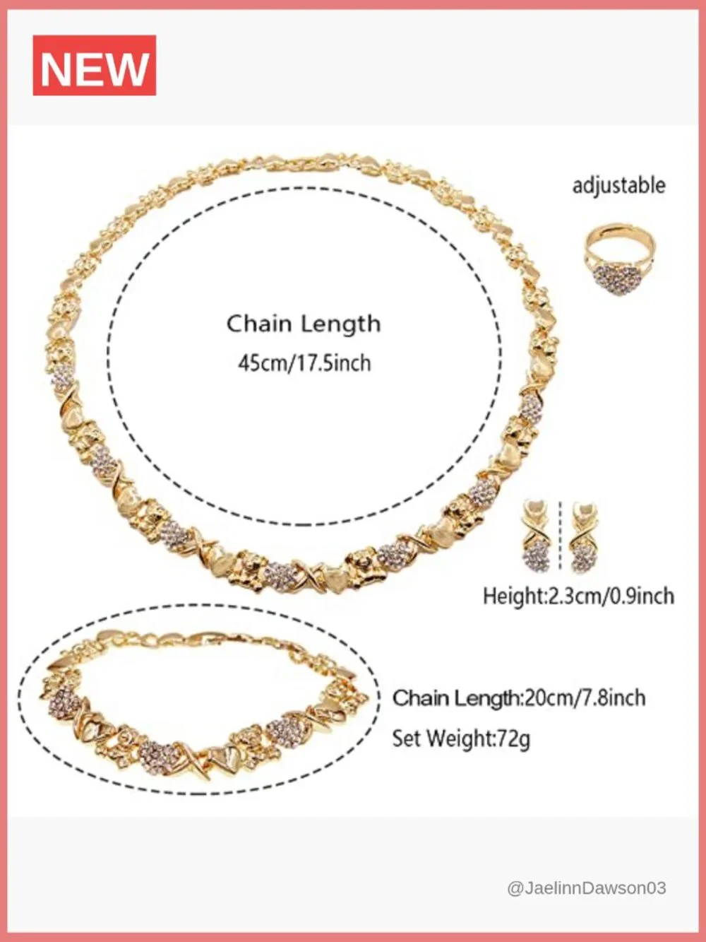 18K Gold Plated Jewelry Set - Necklace Bracelet Earrings Ring Set for Women